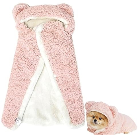 Husdjurskappa, Varm Flanellhuvad Hundkappa Wrap Hundkappa Filt Söt Mjuk Flanellhund Varm Kappa Hundmantel For Hundar Katter(Pink,M)