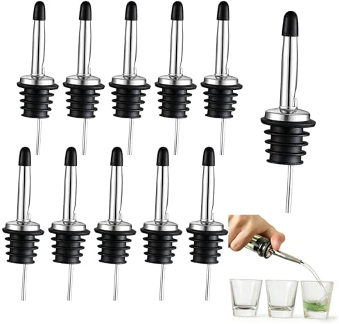 12 Piezas Vertedores de Acero Inoxidable con Tapas de Goma Antipolvo, Vertedores de Botellas Alcohol, Pico Cónico para Botellas de Aceite, Vinagre, Licores y Siropos