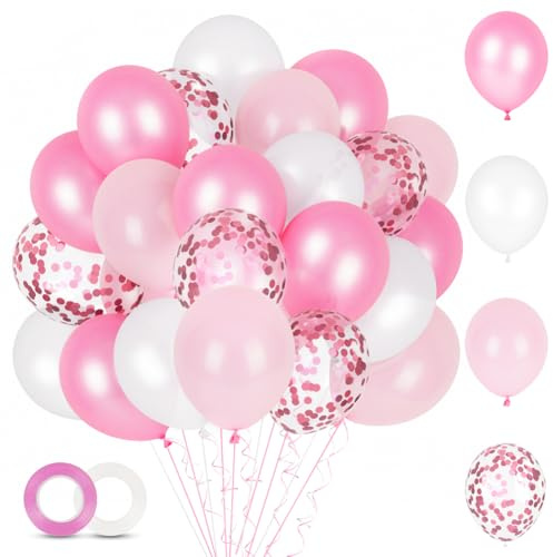 Alaoo Rosa rosballonger, 60 st 30 cm ballonger set med rosa konfettiballong, vacker ballong för examen födelsedag bröllopsfest dekorationer, pärlpulver
