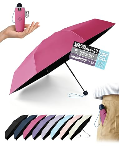 LILAC Mini Travel Umbrella for Purse, UPF 100+ UV Pocket Folding Parasol