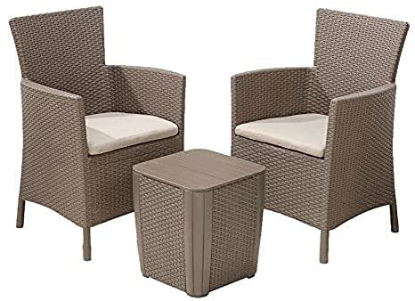 Allibert Balkonmöbel Set Rattan, Iowa Balcony, Beige, 3-teiliges Set Balkonmöbel, Rattan, platzsparend