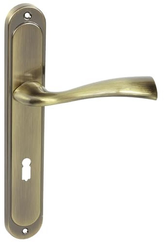 domino Türgriff 72 Drückergarnitur BB-Buntbart Set Langschildgarnitur Türklinke für Zimmertür, Kellertür & Innentür L-Form Türbeschläge aus Aluminium Bronze Türdrückergarnitur FLY M3