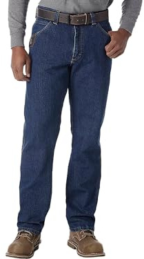 Wrangler Riggs Workwear Mens Five Pocket Jeans, Mid Stone, 34W x 30L US