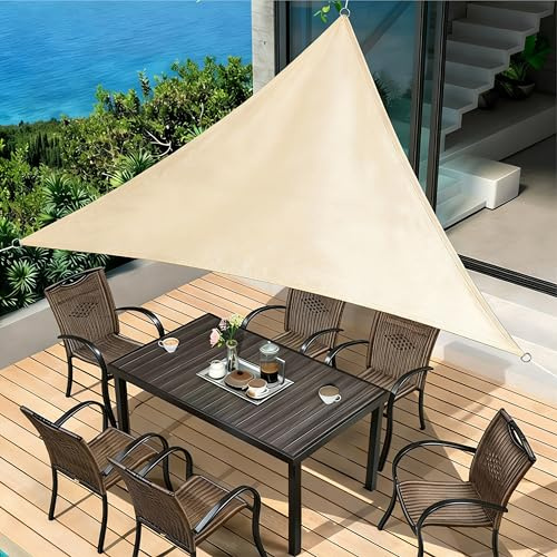 Purovi sonnensegel wasserdicht Dreieck 5x5x5m – sonnensegel Balkon & Garten aus PES, reißfestes Segeltuch Sonnenschutz für Terrasse, Pergola Überdachung Terrasse