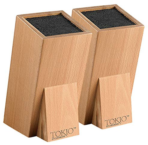 TokioKitchenWare Universalmesserblöcke: 2er-Set Universal-Messerblöcke aus Holz mit Borsteneinsatz (Messer-Blöcke mit Bürsteneinsatz, Messerhalterung, Messerblock ohne)