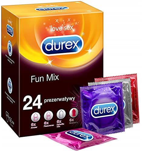 Durex Fun Mix Preservativi - Diverse varietà per momenti emozionanti, la contraccezione divertente, confezione da 24 pezzi