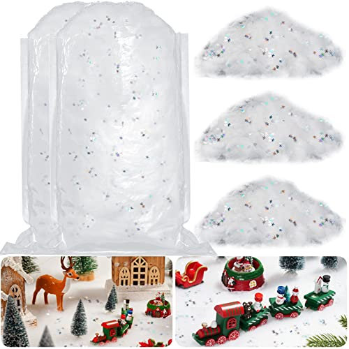 Tranqun Weihnachten Kunstschnee Flauschig Künstlich Schnee mit Schneeflocke Glitzer Konfetti Indoor Gefälscht Schneedecke Realistisch Schnee Dekor für Weihnachten Baum Dorf (250 g/ 8,82 Unzen)