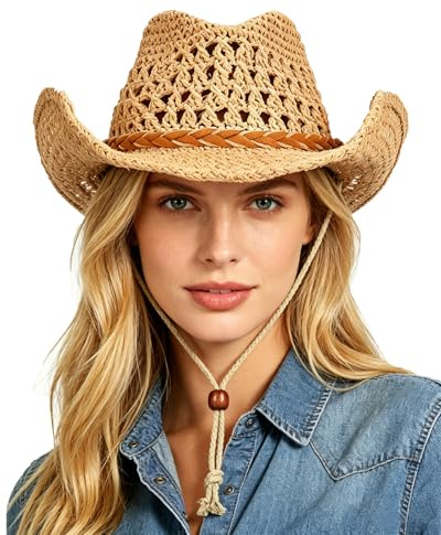 Trilby Straw Hat Foldable Cowboy Hat Sun Protection Hat Summer Beach Cap Vintage Style Panama Hat Wide Brim Visor Hat Fisherman Hat for Mens Womens (Khaki(Parent))