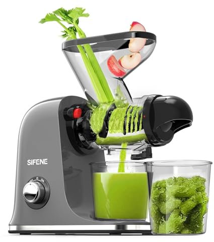 Licuadora de Prensado en frío, SiFENE Extractor de Zumo de Doble Alimentación, Alto Rendimiento de Extracción, Función inversa y motor silencioso, Compacta y Portátil, BPA-Free