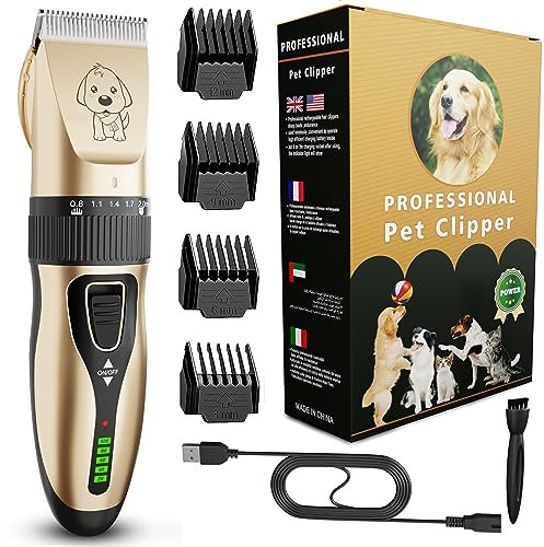 GLOBAL TECH Leise Hundeschermaschine, Professionelle Schermaschine Elektrische Hundetrimmer Tierhaarschneidemaschine für Hunde, Katzen und andere Haustiere