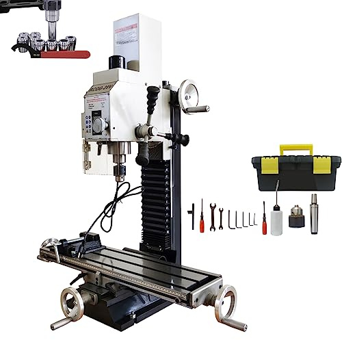INTBUYING Mini Milling Machine 1300W Benchtop Mill Drill Machine R8 Metalworking Micro Feed Milling and Drilling Machine 7X27 Table0-2250rpm Variable Speed for Metal, Wood, Plastic