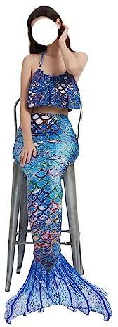 Sjöjungfru svans kostym, Sommar Fancy Beach Suit,Cartoon 3-delad Princess Masquerade Vuxen,Blue-M