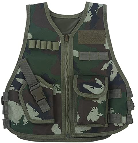VGEBY Chaleco de Camuflaje para Niños, Chaleco con Escote en V Ajustable para Niños, Transpirable, Resistente Al Desgaste, con Múltiples Bolsillos para Juegos de Caza de Combate