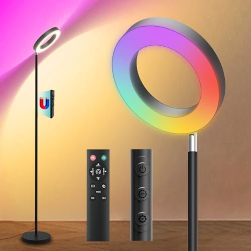 Yikuneng 42W RGB Lampada Da Terra Piantana, Dimmerabile 2700K-6500K Lampada da Terra Salotto con Telecomando e Touch Control, Cambiamento colore Lampade Per Soggiorno, Lettura e Ufficio
