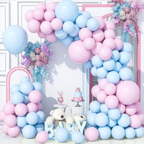 Teselife 147 Pezzi Kit Arco Palloncini Blu Rosa, Gender Reveal Kit Ghirlanda Palloncini Rosa Blu Pastello per Compleanno Baby Shower Matrimonio Anniversario Carnevale Decorazioni Feste Forniture