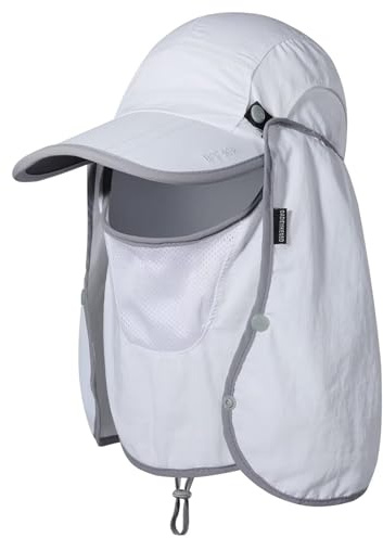 Gorra de Sol de Pesca Plegable con Solapa para el Cuello y Cubierta Facial Protección Solar Gorra de Béisbol Fresca Ajustable Cubierta Removible Sombrero para Pesca Jardinería Trabajo Golf Blanco