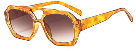 YAMEIZE 70s Retro Double Bridge Pilot - Gafas de Sol para Mujeres Hombres - Gafas de Sol Hexagonales Clásicas Gafas Cuadradas de Conducción