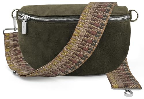 ARTVALL - Umhängetasche Wildleder Tasche Handtasche Velours Bauchtasche Klein mit Schultergurt Design Taschenband abnehmbar verstellbares Riemen Crossbody Bag Echt Ledertasche Damen mit Reißverschluss