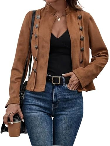 utcoco Women's Faux Suede Leather Jacket Casual Long Sleeve Blazer Jacket Coat 2025 Fall Outfits (Large, Brown)