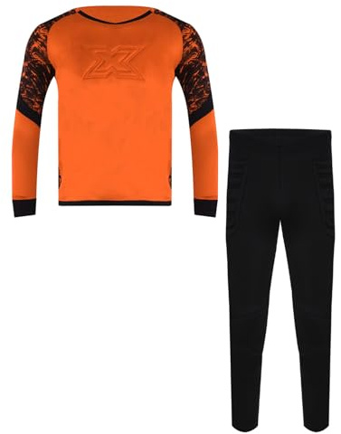 CHICTRY Completo Portiere Calcio Bambino Uomo Maglia Portiere Imbottita Goalkeeper T-Shirt con Pantaloni Portiere Lunghi con Protezione Soccer Keeper Set Arancione 11-12 anni