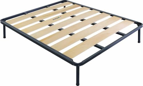 Reti D'Amora Rete Letto Singolo 80x190 con Doghe larghe in Legno, Rete Ortopedica con Struttura in Ferro e Piedi Smontabili, Robusta - Per Tutti i Materassi, Made in Italy (120x190 con 1 rinforzo)