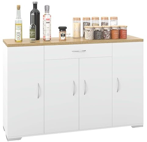 hitsuki Kücheninsel mit Arbeitsplatte & Buffetschrank | Küchenschrank mit Arbeitsplatte & Küchenschränke Einzeln | Weißes Design, Holzplatte, Stauraum | Stabile Füße, Schnellaufbau (110x30x70 cm)