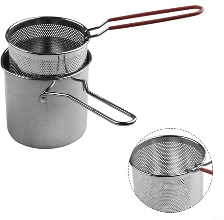 Olla de cocina para patatas fritas, carne y verduras, juego de cesta pequeña de acero inoxidable, olla multiusos con asa, 12 x 12,7 cm