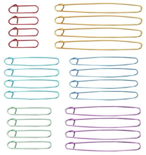 Lubarion 24-Piece Aluminum Stitch Holder Set for Knitting and Crochet Projects, 6 Sizes, Multiple Colors
