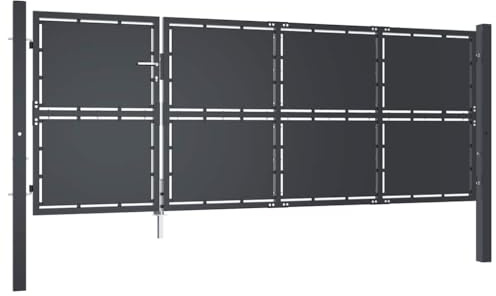 Cancello da Giardino in Acciaio, Design Robustocon Serratura, Cancello per Recinzione, Portoncino Ingresso Esterno, per Giardino e Patio, Colore Antracite, 350 x 175 cm