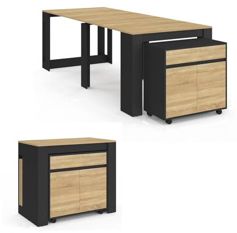 IDMarket - Mesa buffet extensible Orlando para 10 personas, 235 cm, madera negra y efecto haya
