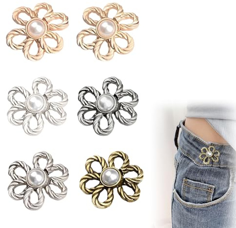 ARWIG 8 Pares de Clips Ajustables en Forma de Pétalo para Pantalones, Botones Ajustables sin Coser para Jeans, Faldas y Pantalones
