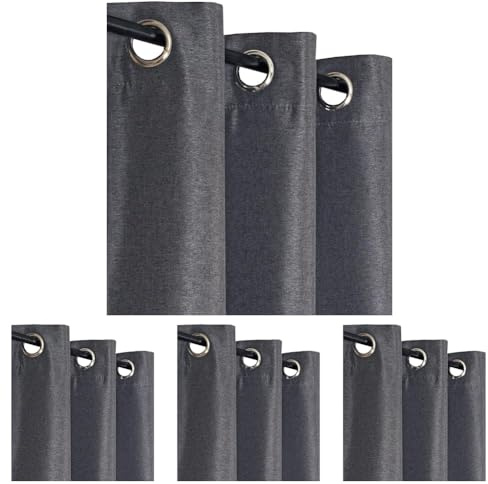 Atout Ciel Rideau tamisant à œillets 140x240cm prêt à Poser, Gris Anthracite chiné (Lot de 4)