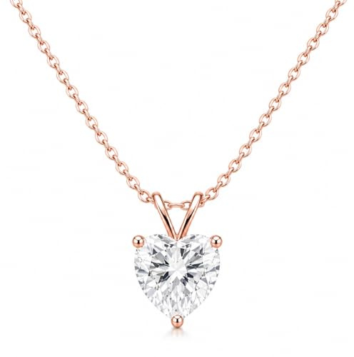 Hello Diamond Collana da donna in argento sterling 925, 45 cm, con ciondolo a forma di cuore, moissanite, delicato, Argento sterling, Moissanite