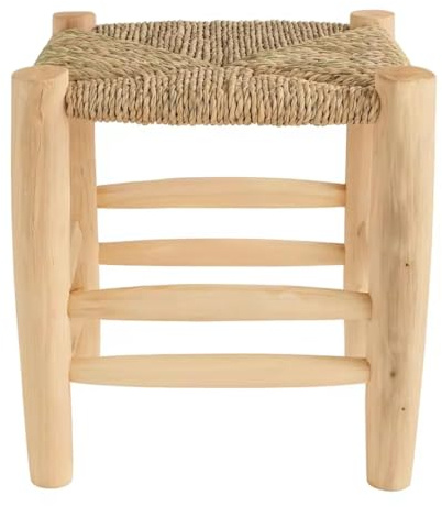 Genérico Tabouret marocain artisanal en bois et sparte naturel, fait à la main, style rustique bohème, assise d'appoint décorative 40 cm de haut x 30 cm de large