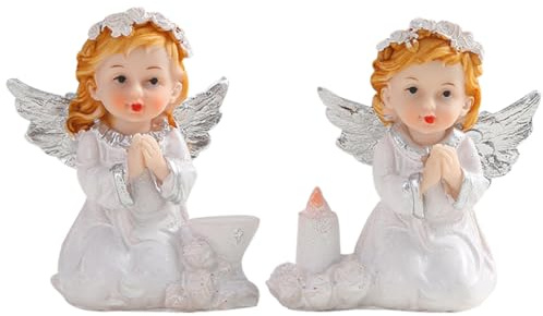 ULTECHNOVO 2 Figuras de Ángel de Resina, Adorno de Jardín en Blanco, 2 Piezas Base Estable para Estantería y Mesa, Estilo Rural para Hogar y Oficina