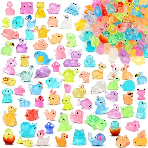 XISHAN 100PCS Mystery Mini Resin Animals Tiny Farm Animals Glow in The Dark 30+ Styles Figurines for Fairy Garden Aquarium Micro Landscaping Decoration(Color)