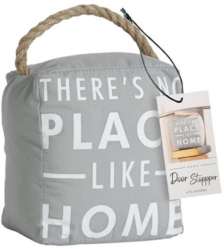 Pavilion There's No Place Like Home Canvas Door Stopper - Weighted Fabric Decorative Doorstop with Handle, Polyester Sand Bag Soft Door Stoppers for Interior Doors, Gray Home Decor, 5 x 4.75 x 6