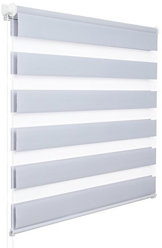 WOLTU Doppelrollo Klemmfix ohne Bohren Grau B45 x H150 cm, Duo Rollo Zebrarollo Fensterrollo Klemmrollo Seitenzugrollo Easyfix lichtdurchlässig & verdunkelnd Rollos für Fenster und Tür