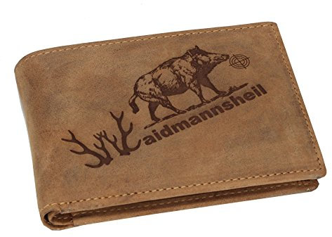 Greenbury Leder-Geldbeutel mit Waidmannsheil Motiv I Geldbörse mit Jagd Motiv I Herren-Portmonne für Jäger Die Geschenkidee für Jäger