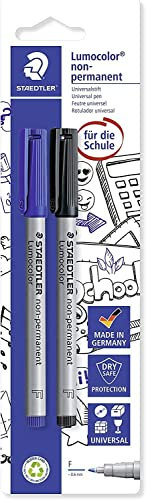 Staedtler Lumocolor - Rotulador de punta fina para pizarra blanca (F/0,6 mm, 2 unidades), color azul y negro