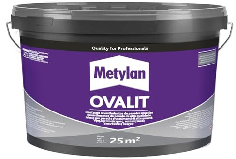 Metylan Ovalit, Adesivo Bianco in Pasta per Parati, Tessuti Murali, Juta, Fibra di Vetro, Fogli di Plastica Metallizzati, Fogli in PVC con Retro in Tessuto, Trasparente da asciutto, Secchio da 5Kg