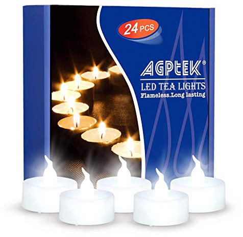 AGPTEK 24 PCS Flickering Battery Operated Candles Fake Electric LED Tealight Candles Cold White Flameless Candles for Christmas Outdoor Halloween Wedding Decoration