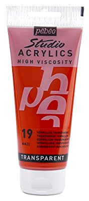 Pébéo - Acrylic Fine Studio Acrylics - Acrylfarbe für Künstler - Farbe für Profis und Anfänger - Leuchtende und pigmentierte Farbe - Zinnoberrot Transparent - 100 ml