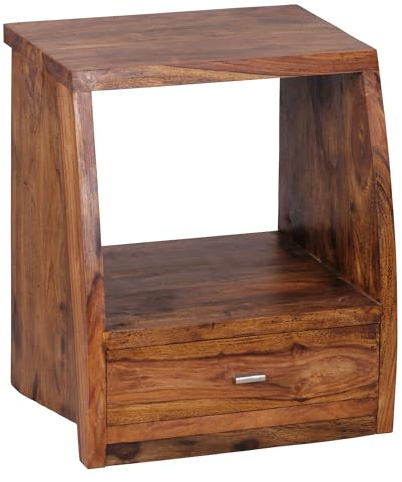FineBuy Nachtkommode Sheesham Massivholz mit Schublade und Ablage – Nachttisch im Landhaus Design, handgefertigt aus Echtholz – Nachtkästchen 45x40x53 cm