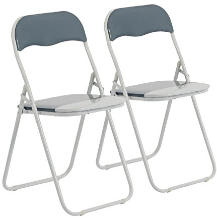 Harbour Housewares Padded Folding Chairs - Grey - Pack of 2 - Easy Store Metal Frame Foldable Desk Chair for Office, Dining, Kitchen