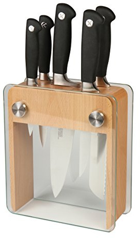 Mercer Culinary M20050 Genesis 6-Piece Wood / Glass Knife Block Set