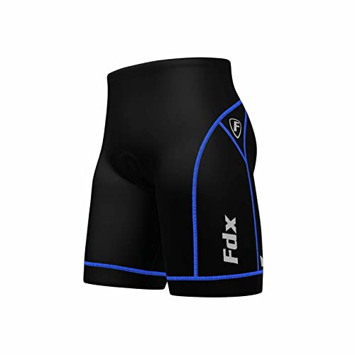 FDX Men's Cycling Shorts 3D Padded Lightweight MTB Undershorts - Breathable, Quick Dry, Anti Slip Cycle Underwear for Biking (Black/Blue, Large)