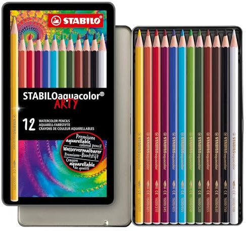 STABILO - Aquarell-Buntstift - aquacolor - ARTY - 12er Metalletui - mit 12 verschiedenen Farben