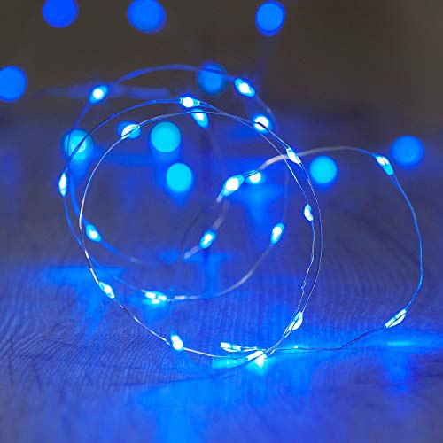 Lights4fun Battery Operated Fairy Lights with 20 Micro Blue LEDs on Silver Wire