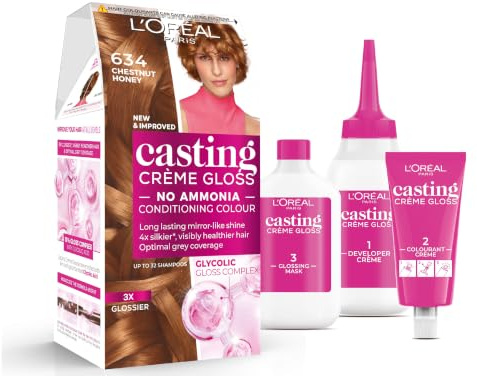 L’Oréal Paris Casting Crème Gloss Semi-Permanent Dye, 634 Chestnut Honey | No-Ammonia, Radiant & Natural Colour, Lasting 32 Washes, 3x Glossier, 4x Silkier, Visibly Healthier, Easy Application